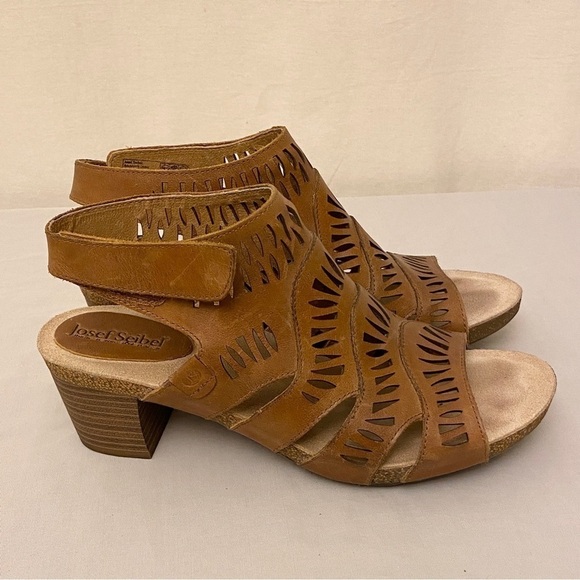 Josef Seibel 9-9.5 (40) Sunny 02 Brown Perforated Cutout Leather Heel Sandals - Picture 11 of 12